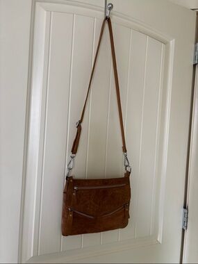 Brown Leather Crossbody Bag with Front Zippers